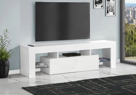 TV Stand, Console, Media Entertainment Center, Storage Cabinet, Glossy Contemporary & Modern - White - Furniture Home Direct
