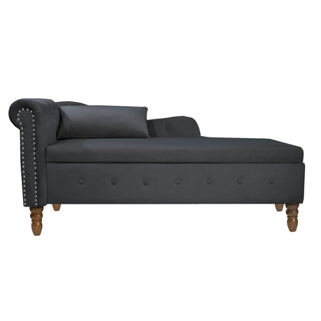Chaise Lounge Indoor, Velvet Lounge Chair For Bedroom With Storage & Pillow, Modern Upholstered Rolled Arm Chase Lounge For Sleeping With Nailhead Trim For Living Room Bedroom Office - Furniture Home Direct