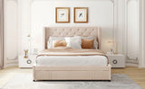 Storage Bed Velvet Upholstered Platform Bed With Wingback Headboard And A Big Drawer - Furniture Home Direct