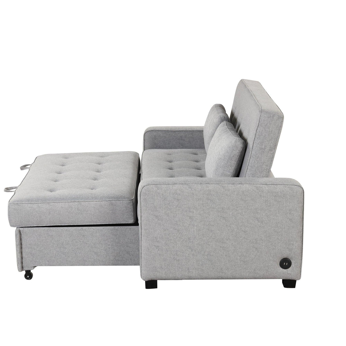 66.5" Upholstered Loveseat With Pull Out Bed, Two Throw Pillows, Dual USB Charging Port and Adjustable Backrest - Light Gray - Furniture Home Direct