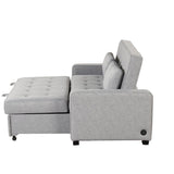 66.5" Upholstered Loveseat With Pull Out Bed, Two Throw Pillows, Dual USB Charging Port and Adjustable Backrest - Light Gray - Furniture Home Direct
