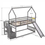 Twin Over Twin House Bunk Bed With Convertible Slide, Storage Staircase - Furniture Home Direct