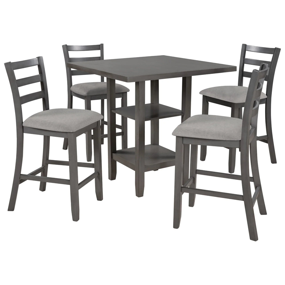 5 Piece Wooden Counter Height Dining Set With Padded Chairs, Storage Shelving - Furniture Home Direct