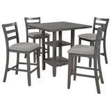 5 Piece Wooden Counter Height Dining Set With Padded Chairs, Storage Shelving - Furniture Home Direct