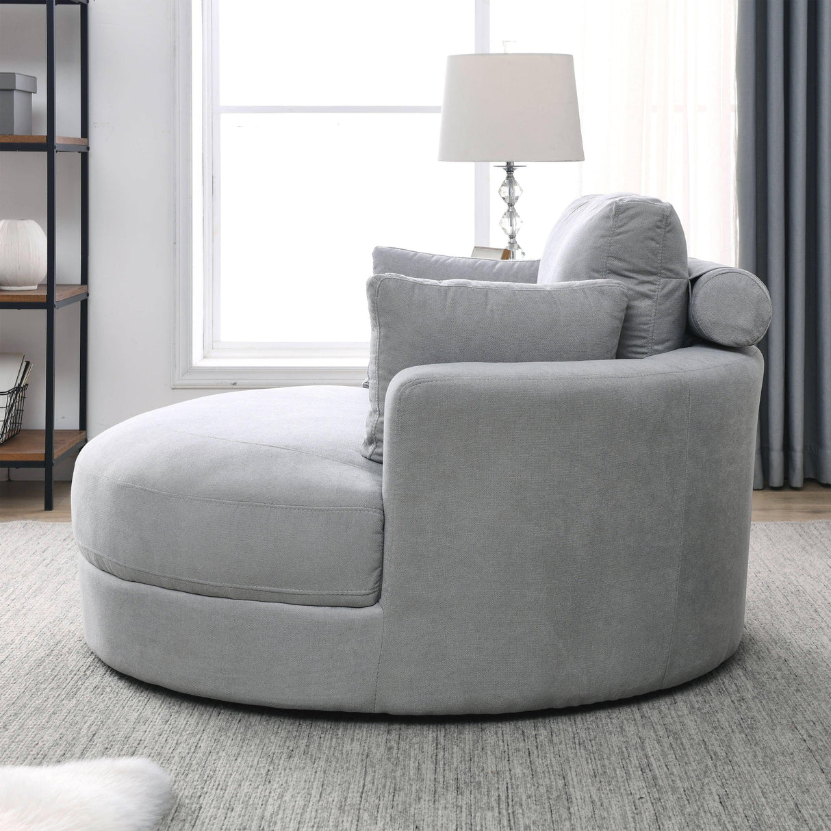 Linen Barrel Swivel Chair With Storage Ottoman - Furniture Home Direct