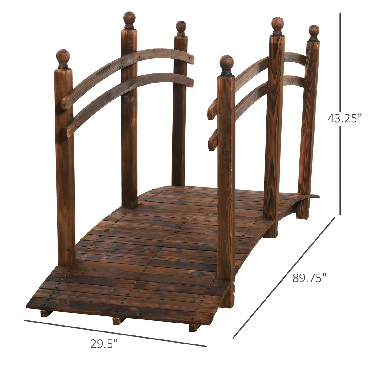 Outsunny - Fir Wood Garden Bridge Arc Walkway With Side Railings, Perfect For Backyards, Gardens, & Streams, Carbonized - Brown - Furniture Home Direct