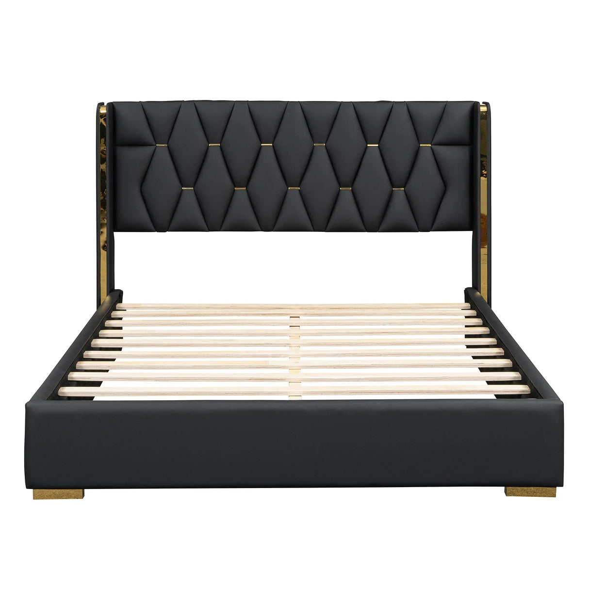 Upholstered Platform Bed With Strips - Black - Furniture Home Direct