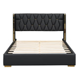 Upholstered Platform Bed With Strips - Black - Furniture Home Direct