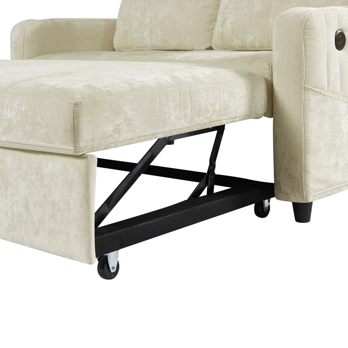 Sleeper Sofa With Adjustable Backrest, Two Cup Holders, Phone Holder, Three Charging Ports And Side Storage Pockets- Beige - Furniture Home Direct