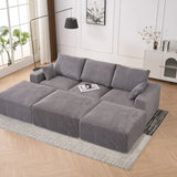 Modular Sectional Sofa With Ottoman, USB And Type C Charger, Petal Armrest Design - Furniture Home Direct