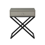 Koda - Wooden End Side Table Nightstand With Glass Top, Drawer And Metal Cross Base - Furniture Home Direct