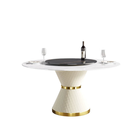 Modern Artificial Stone Round Carbon Steel Base Dining Table, Artificial Stone Turntable - Furniture Home Direct