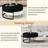Nesting Coffee Tables Round Lift-Top Modern Black and White - Furniture Home Direct