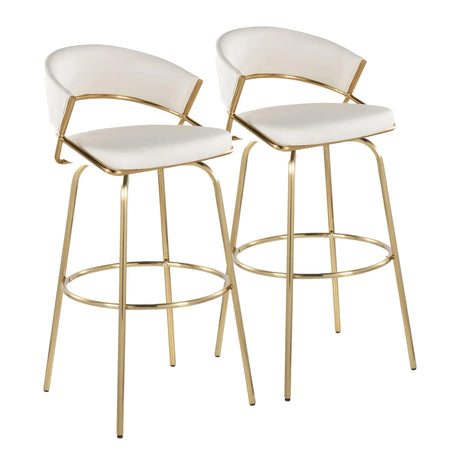 Jie - Fixed Height Contemporary Barstool With Swivel With Round Footrest (Set of 2) - Furniture Home Direct