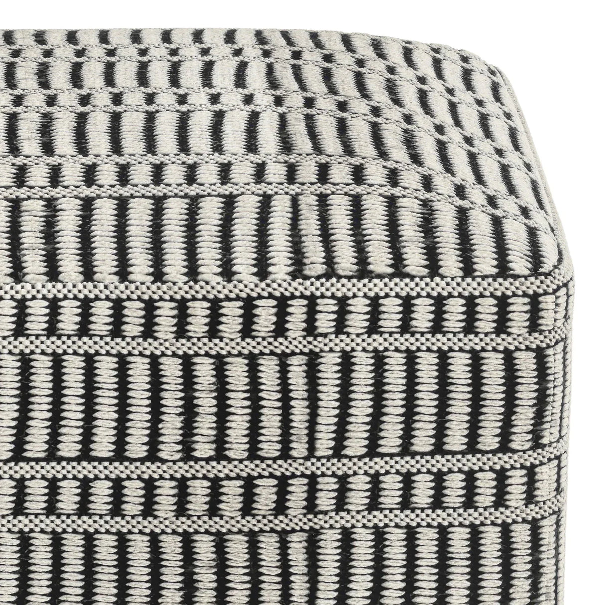 Safford - Square Woven Outdoor / Indoor Pouf - Black / White - Furniture Home Direct