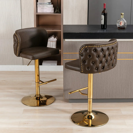 Bar Stools Swivel Tufted Faux Leather Set of 2 Brown - Furniture Home Direct