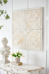 Distressed Wooden Square Wall Panels (Set of 4) - White - Furniture Home Direct