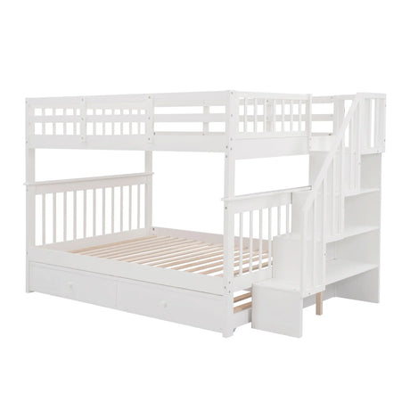 Stairway Bunk Bed With Storage And Guard Rail For Bedroom - Furniture Home Direct