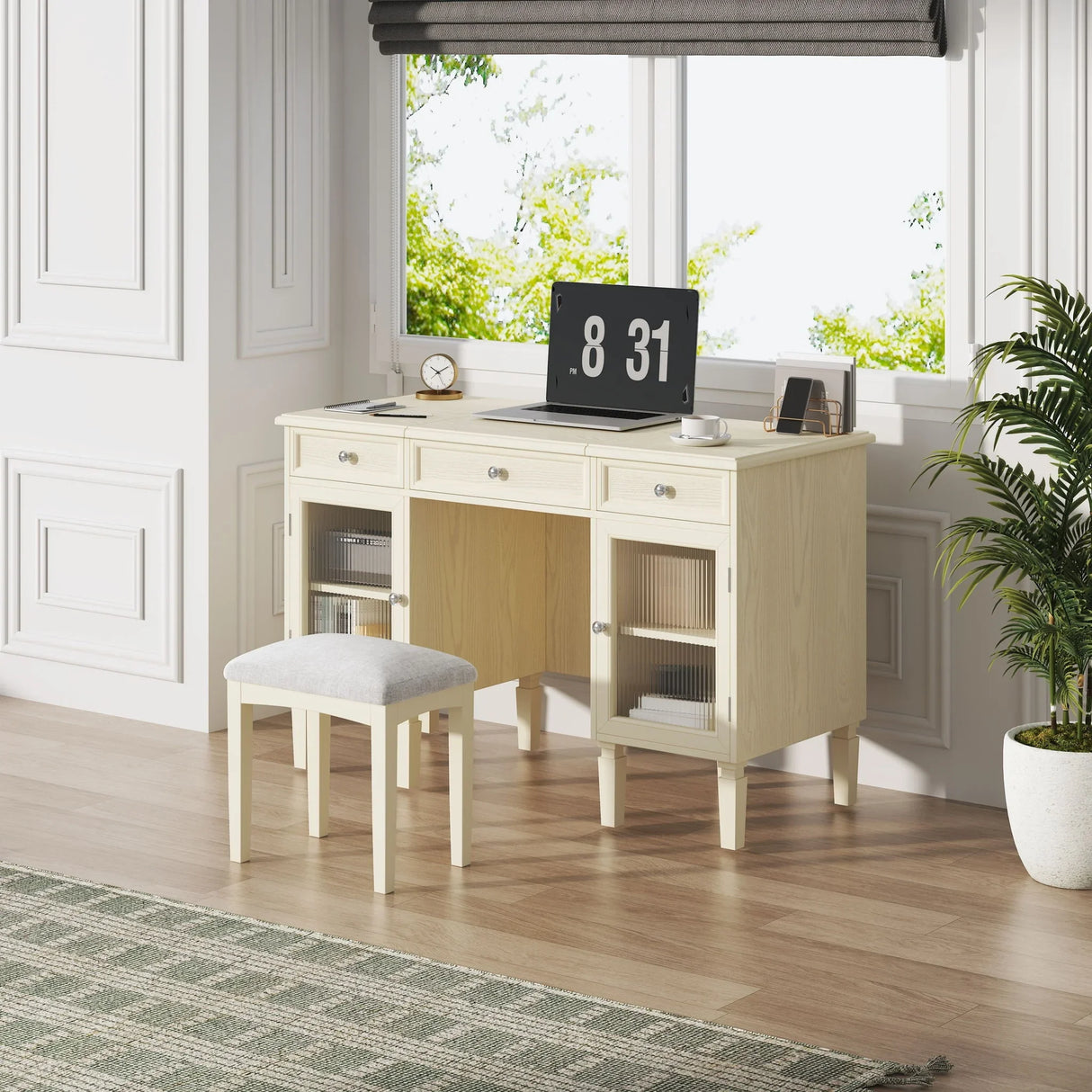 Multi Functional 2 In 1 Vanity Desk With Flip Top Mirror Material - White Oak - Furniture Home Direct