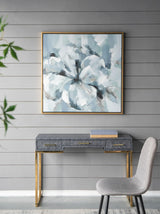 Large Modern Flower Oil Painting, SquareFrame Wall Art - Blue / Gray - Furniture Home Direct