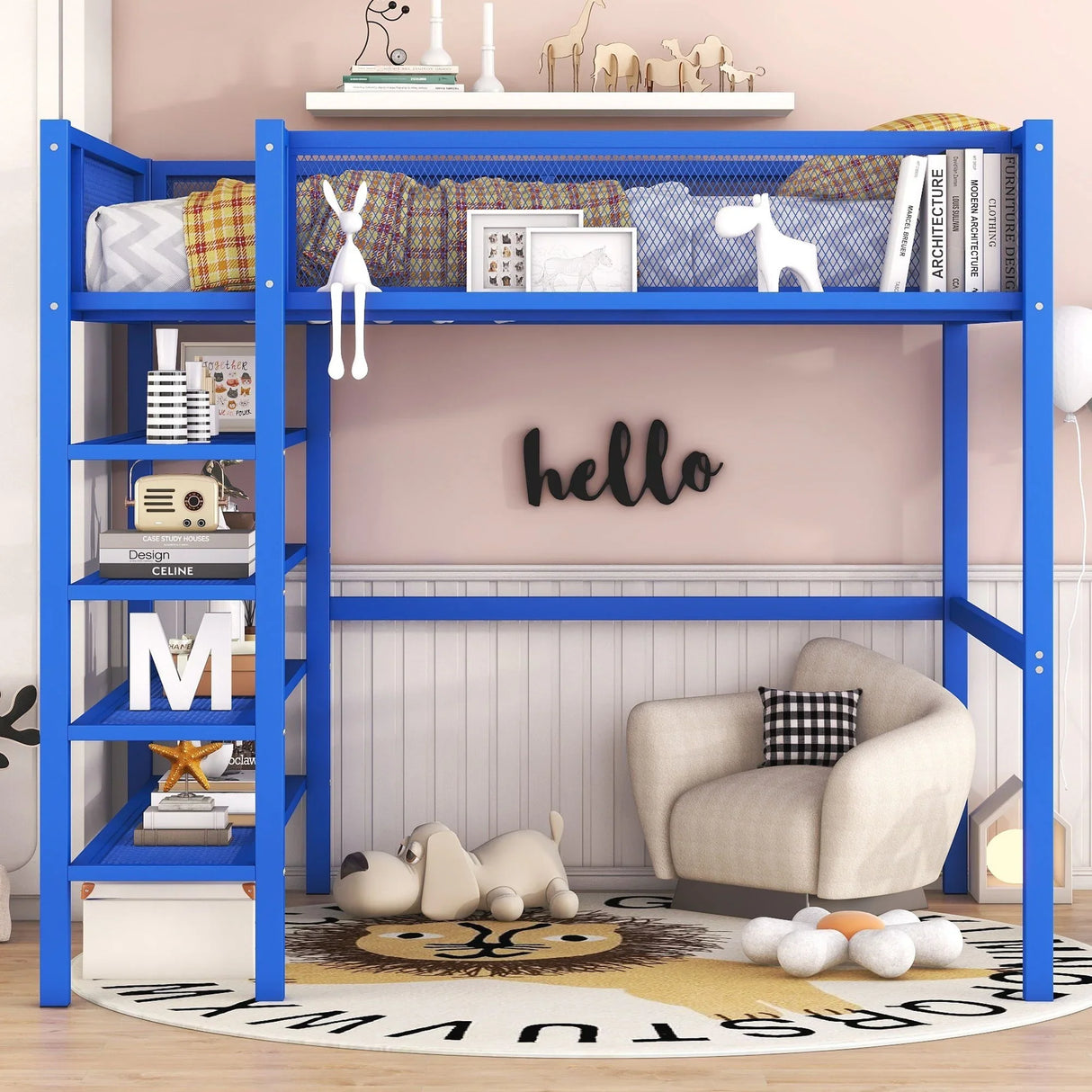 Loft Bed With 4 Tier Shelves And Storage - Furniture Home Direct