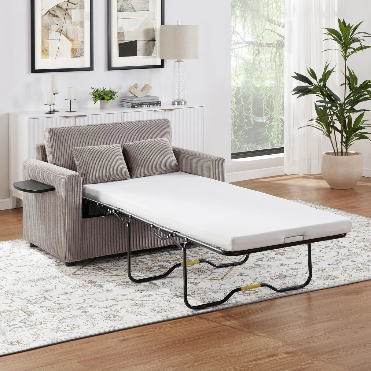 Sleeper Sofa With Foldable Mattress, USB Ports, Side Table & Storage Pocket - Furniture Home Direct