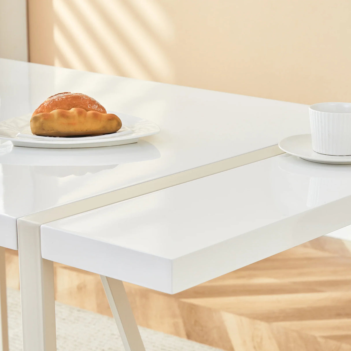 Dining Table Industrial Rectangular MDF Metal Frame White - Furniture Home Direct