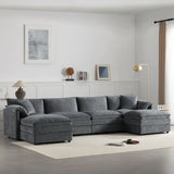 Modular Sectional With Deep And Wide Seat, Cloud Couch Set With Double Cushions Sofa With Movable Ottoman - Furniture Home Direct