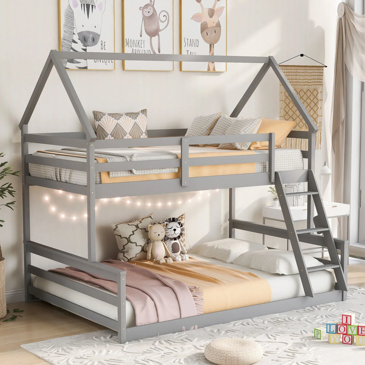 Twin Over Full House Bunk Bed With Built-In Ladder - Furniture Home Direct