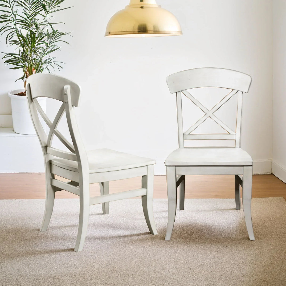 Harola - Cross-Back Dining Side Chairs In (Set of 2) - Smoky White - Furniture Home Direct