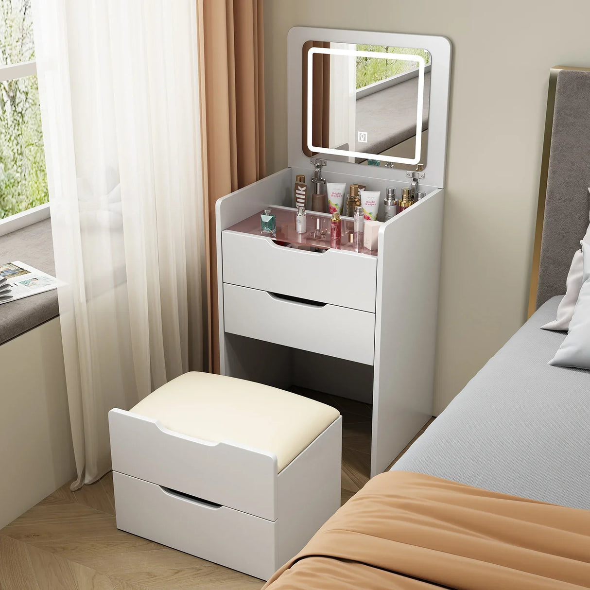 Vanity Desk with Flip Top Mirror and Drawers White - Furniture Home Direct