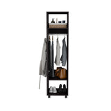 Wardrobe With Mirror and Hanging Rod on Casters Black - Furniture Home Direct