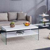 Coffee Table Three Tier MDF Glass Sides Shelves Modern White - Furniture Home Direct