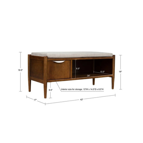Accent Bench With Storage, Upholstered Cushion - Walnut Brown - Furniture Home Direct