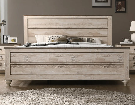 King Bed Dresser Nightstand Mirror Distressed Whitewash - Furniture Home Direct