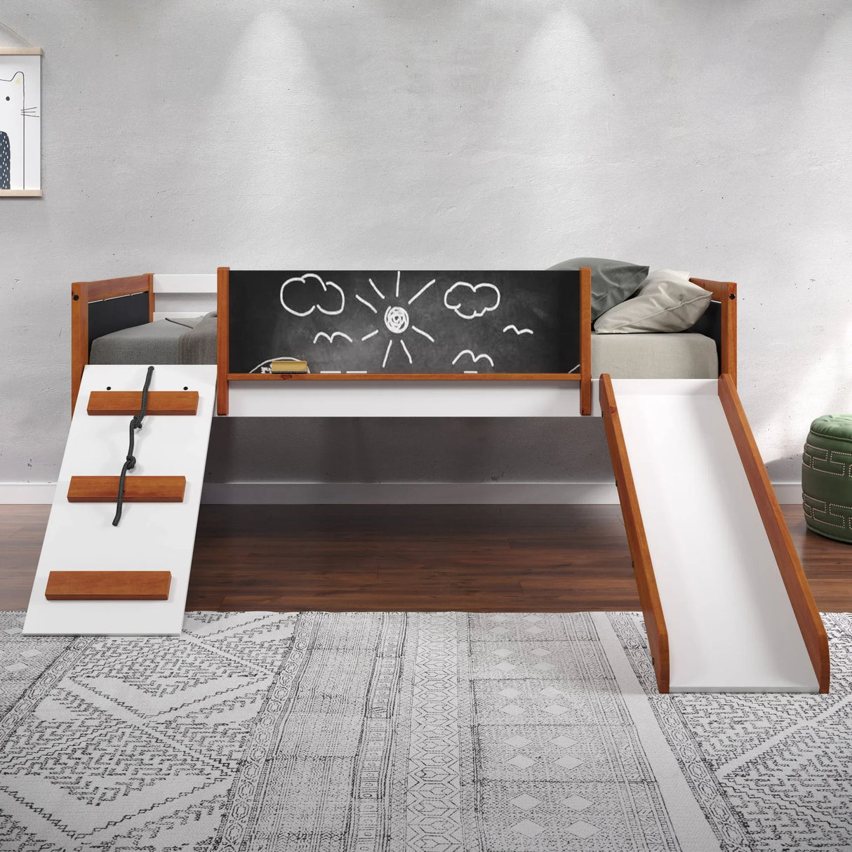 Aurea - Twin Loft Bed With Slide Slats Ststem Included - Cherry Oak / White - Furniture Home Direct