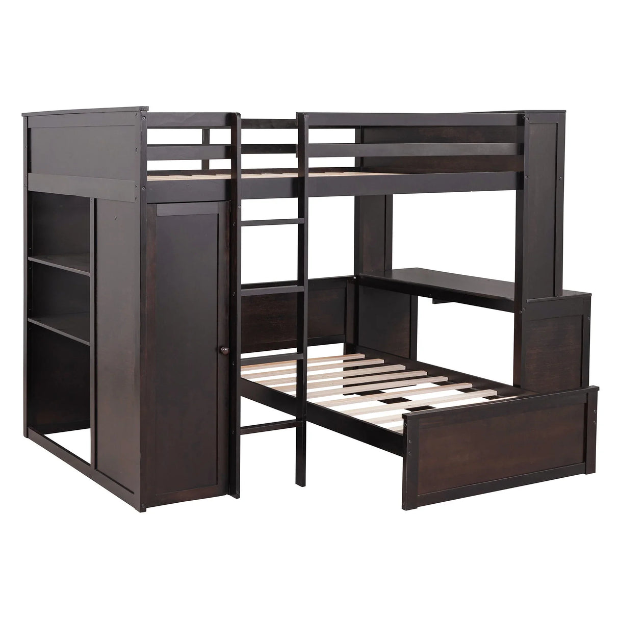 Loft Bed With A Twin Size Standalone Bed, Shelves, Desk, And Wardrobe - Furniture Home Direct