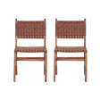 Rustic Wooden Dining Chair (Set of 2) With Genuine Leather Woven Upholstery - Brown - Furniture Home Direct