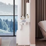 Vanity Desk Set With Cushioned Stool And Large Mirror White - Furniture Home Direct
