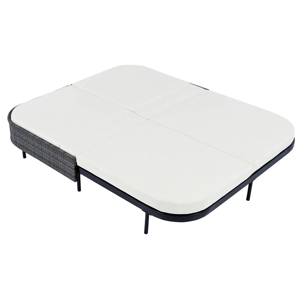 Outdoor Wicker Double Chaise (Black Frame+Beige Cushion) - Furniture Home Direct
