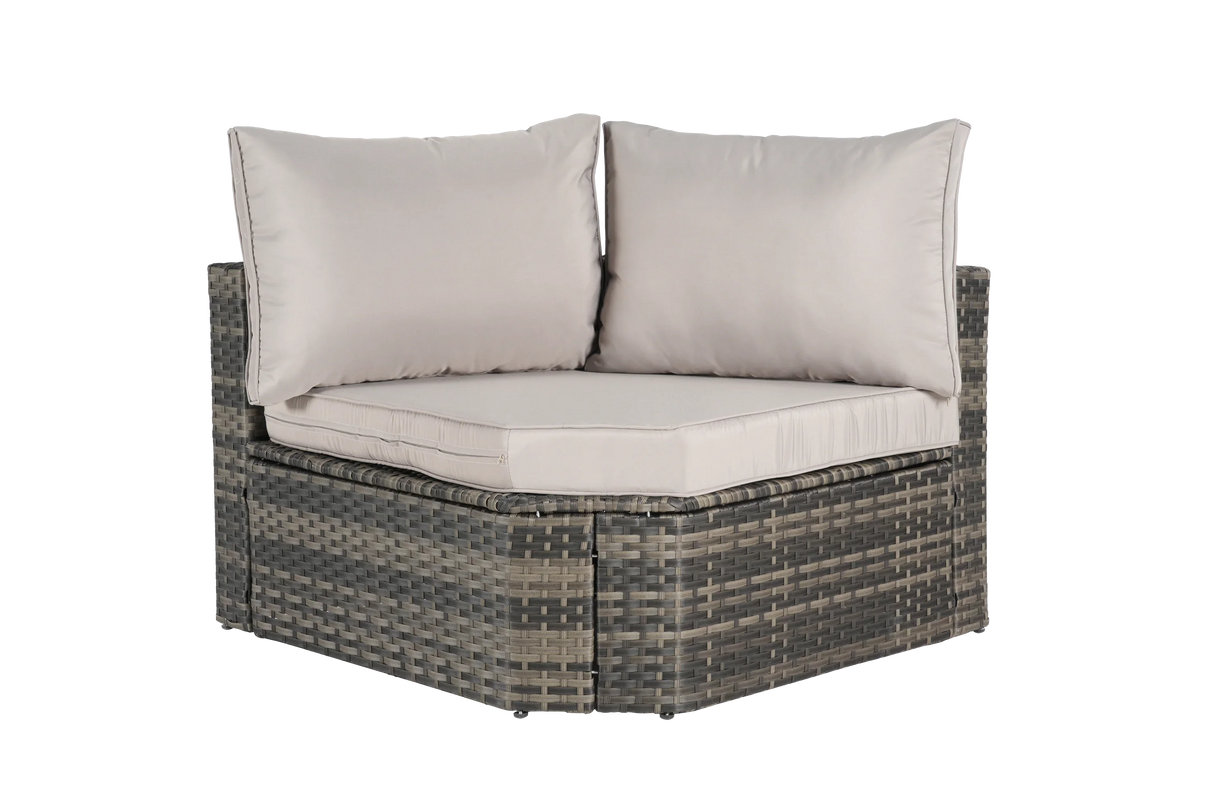 Wicker Outdoor Sectional Set with Curved Ottoman & Glass Top Table - Furniture Home Direct