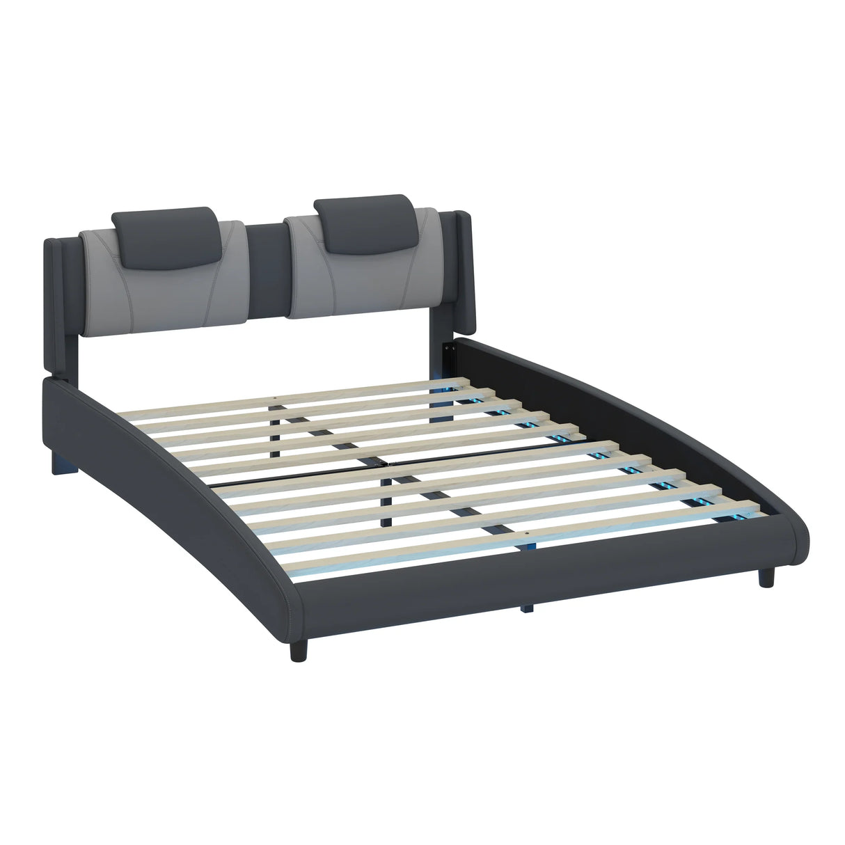 Platform Bed Faux Leather Upholstered LED Lighting Gray - Furniture Home Direct