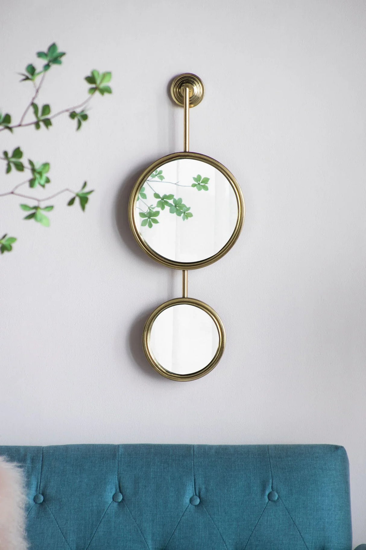 2 Circle Mirrors For Wall Decor, Unique Contemporary Wall Mirror For Living Room Bedroom Entryway - Gold - Furniture Home Direct