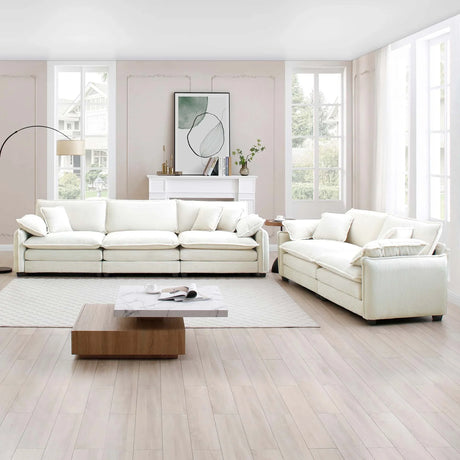 Corduroy 2 Piece Living Room Set - Off White - Furniture Home Direct