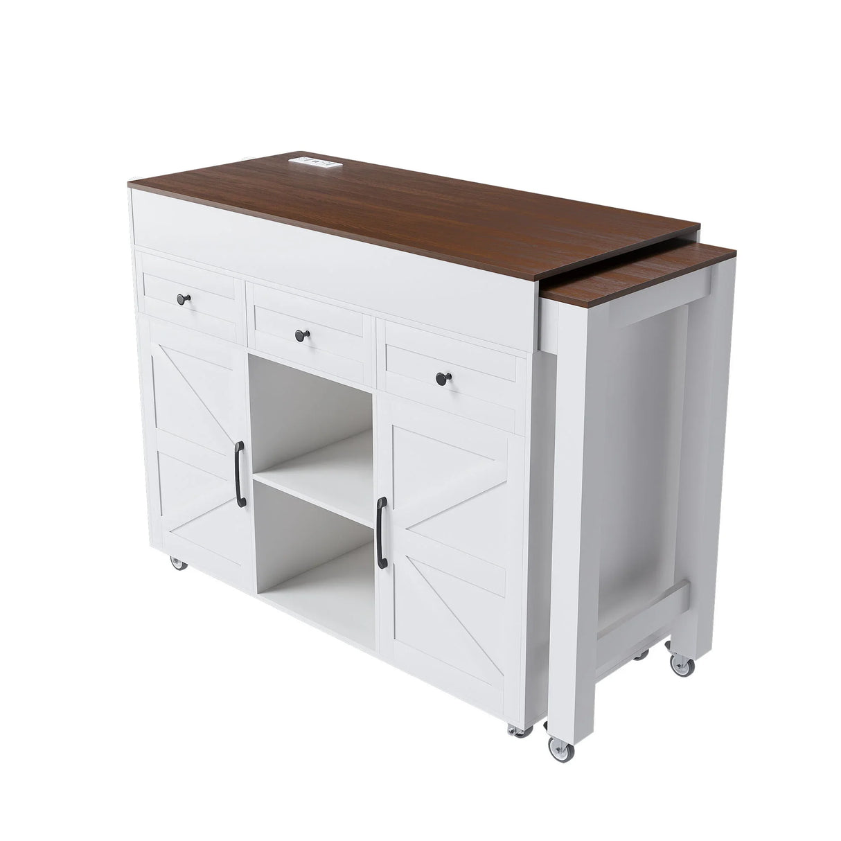 Modern Kitchen Island With Extendable Dining Table & Power Outlet - White - Furniture Home Direct