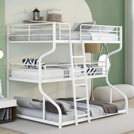 Full Long Over Twin Long Over Queen Size Triple Bunk Bed With Long And Short Ladder - White - Furniture Home Direct