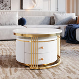 Nesting Coffee Tables With Drawers Round White And Gold - Furniture Home Direct
