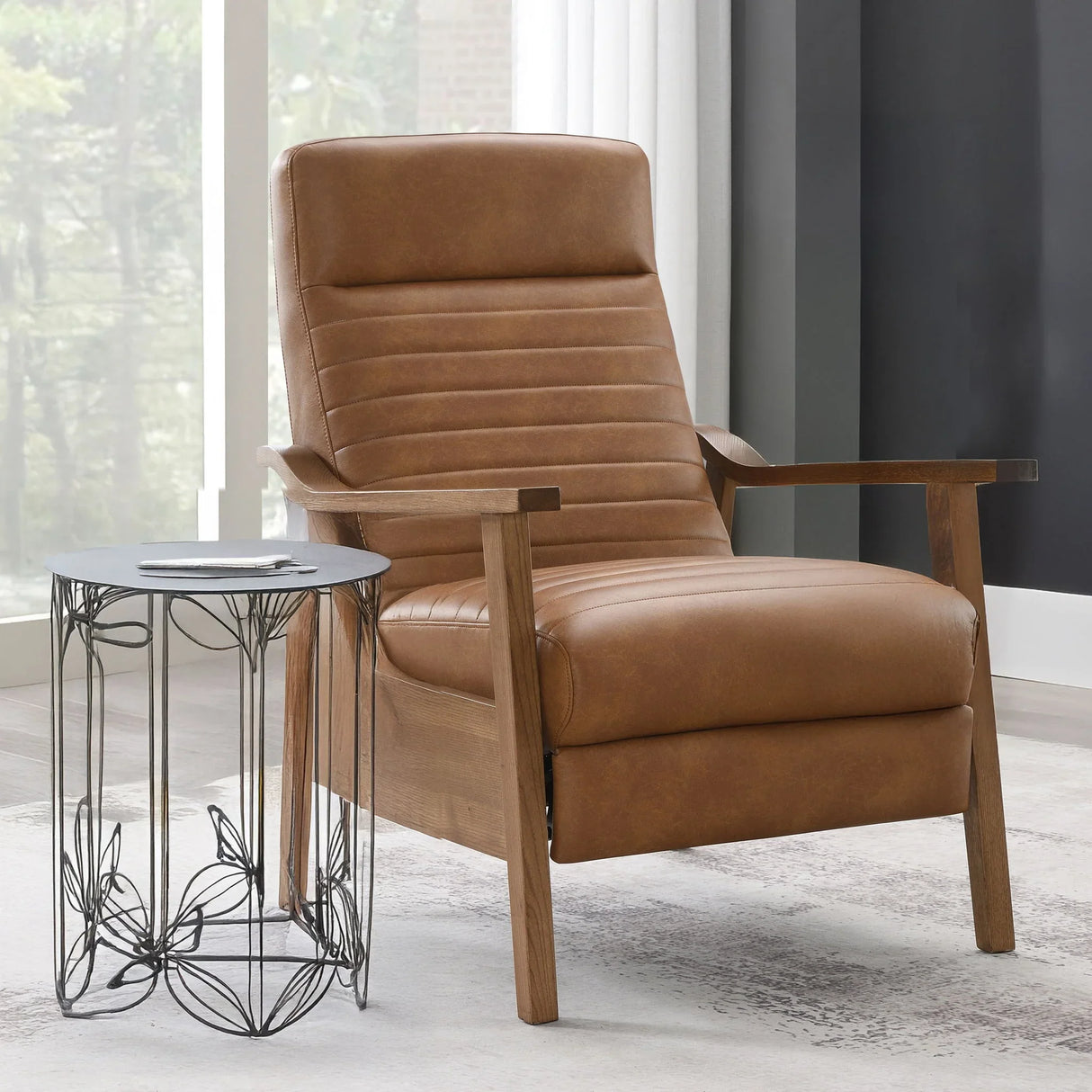 Asher - Modern Push Back Recliner With Wood Arms - Furniture Home Direct