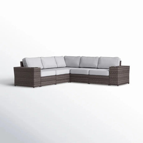 Wide Reversible Outdoor Sectional Sofa With Cushions - Brown / Gray - Furniture Home Direct