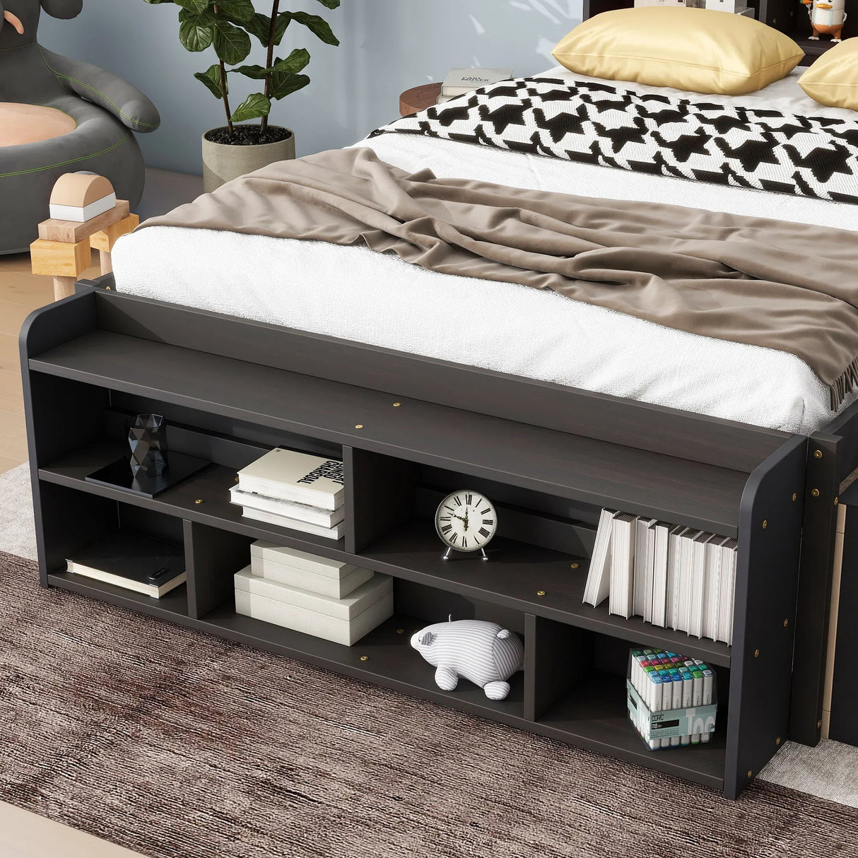 Bed With Bookcase Headboard, Under Bed Storage Drawers And Bed End Storage Case - Furniture Home Direct